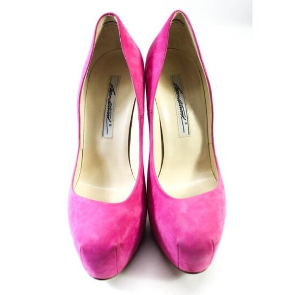 Brian Atwood gorgeous pink suede platform pumps